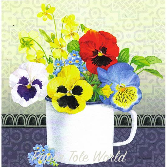 Picture of Blue Pansy in Cup - 10" x 10"