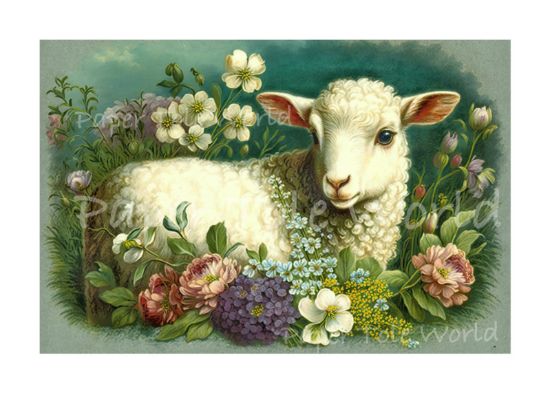 Picture of Lamb Amongst Flowers - 9" x 13"